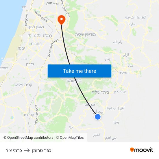 כרמי צור to כפר טרומן map