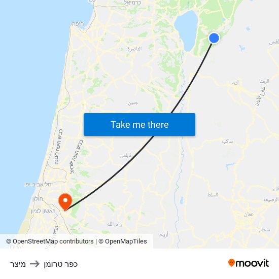 מיצר to כפר טרומן map