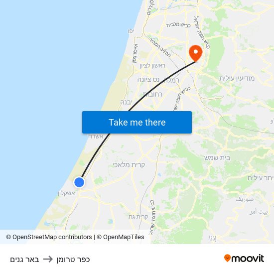 באר גנים to כפר טרומן map