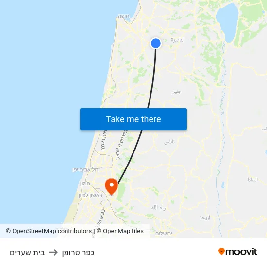 בית שערים to כפר טרומן map
