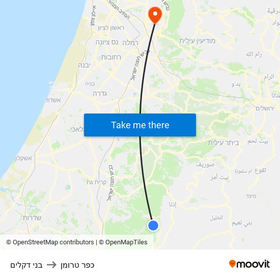 בני דקלים to כפר טרומן map