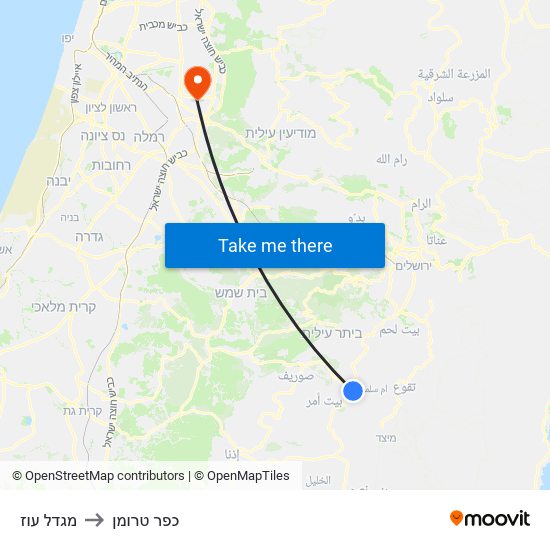 מגדל עוז to כפר טרומן map