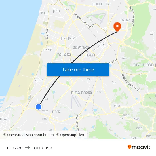 משגב דב to כפר טרומן map