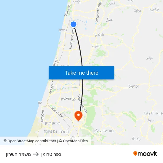 משמר השרון to כפר טרומן map