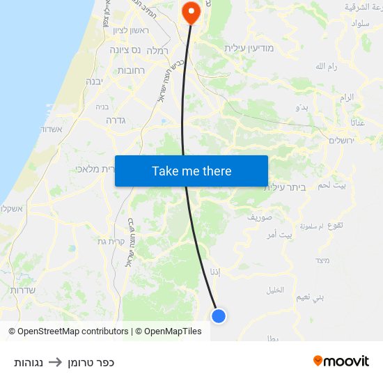 נגוהות to כפר טרומן map