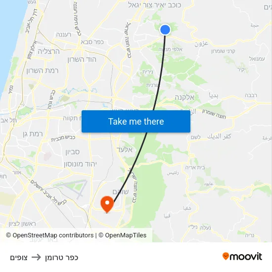 צופים to כפר טרומן map