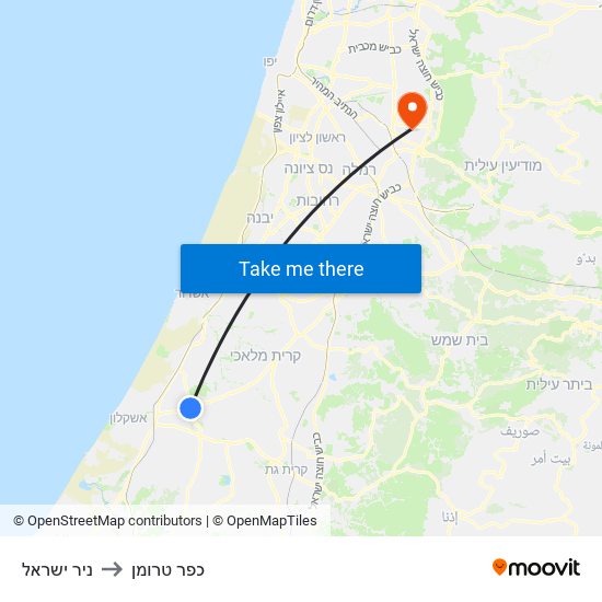 ניר ישראל to כפר טרומן map