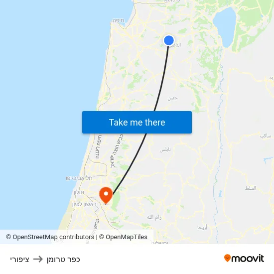 ציפורי to כפר טרומן map