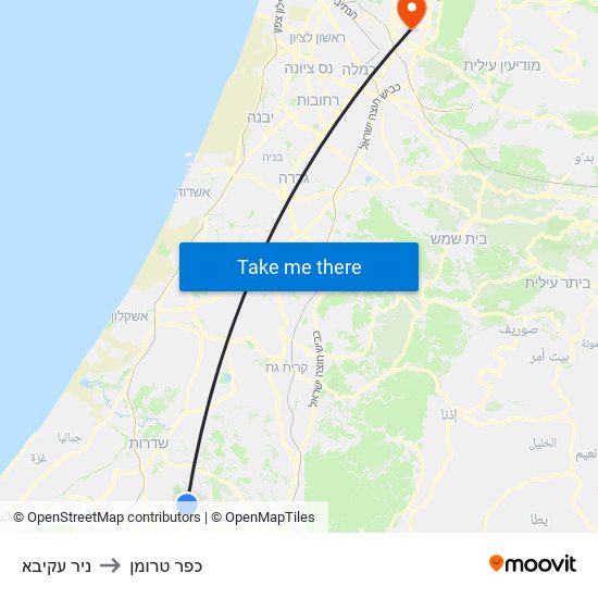 ניר עקיבא to כפר טרומן map