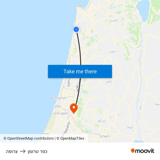 צרופה to כפר טרומן map