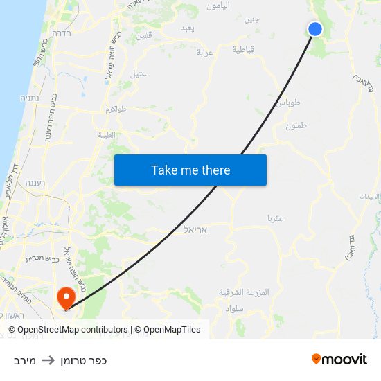 מירב to כפר טרומן map