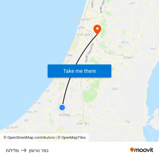 מלילות to כפר טרומן map