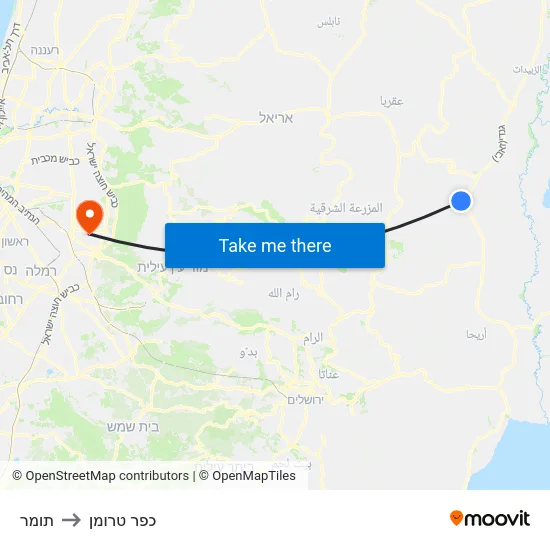 תומר to כפר טרומן map