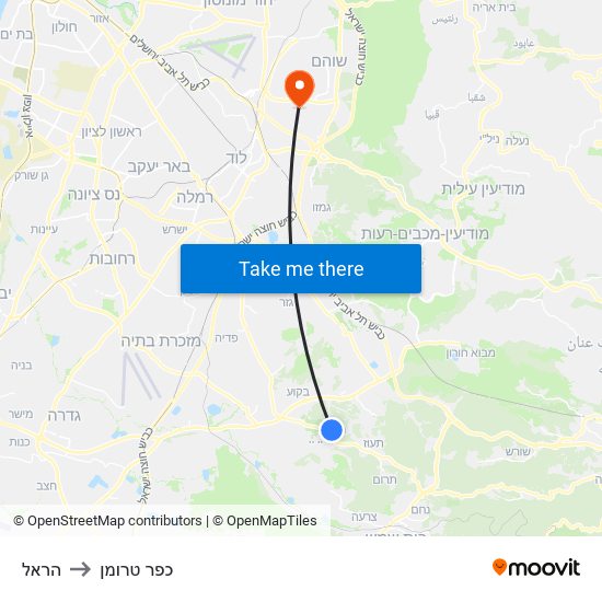 הראל to כפר טרומן map