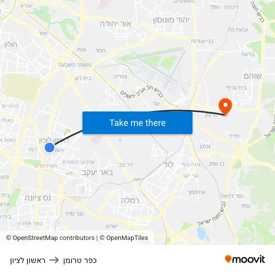 ראשון לציון to כפר טרומן map