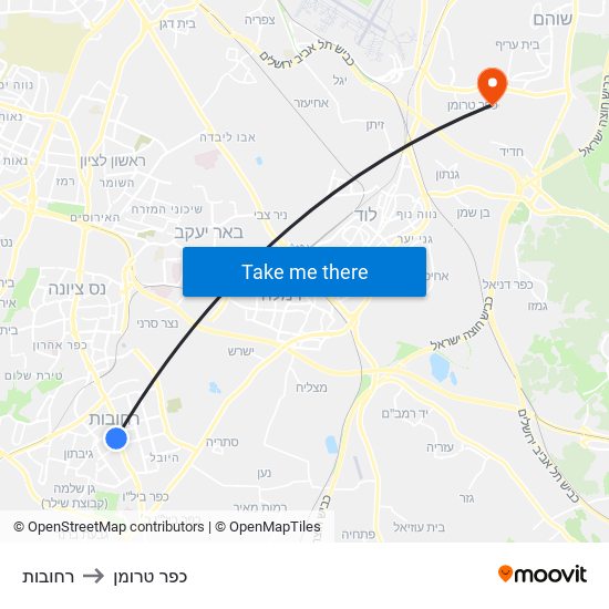 רחובות to כפר טרומן map