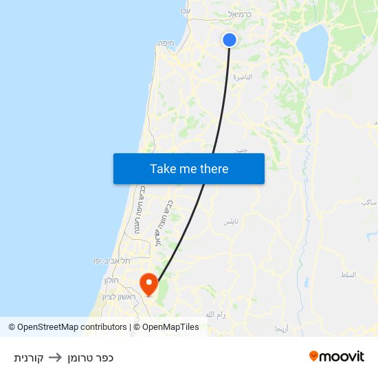 קורנית to כפר טרומן map