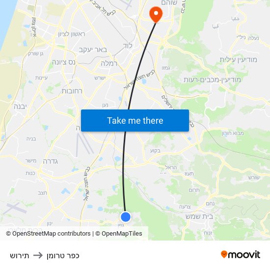 תירוש to כפר טרומן map