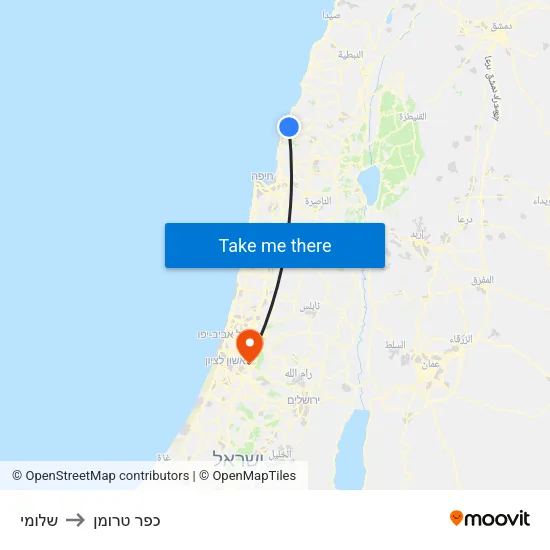 שלומי to כפר טרומן map