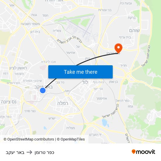 באר יעקב to כפר טרומן map
