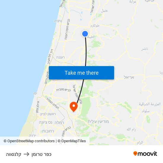 קלנסווה to כפר טרומן map