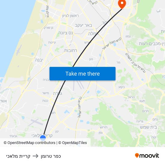 קריית מלאכי to כפר טרומן map