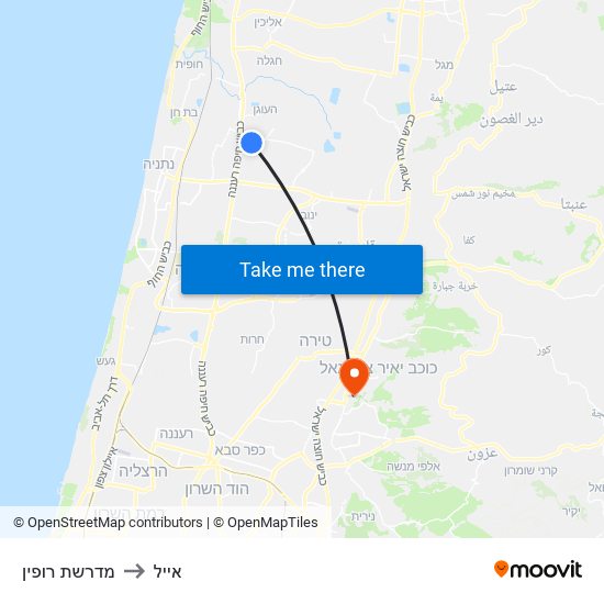 מדרשת רופין to אייל map