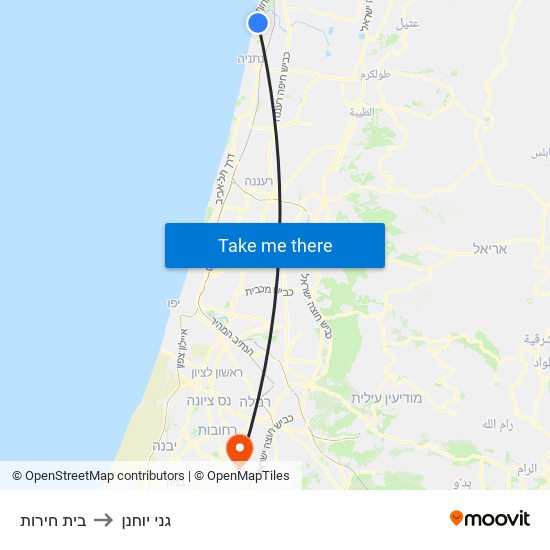 בית חירות to גני יוחנן map