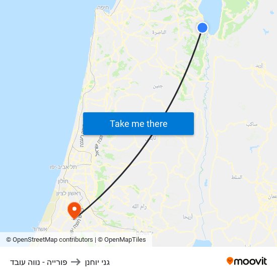 פורייה - נווה עובד to גני יוחנן map