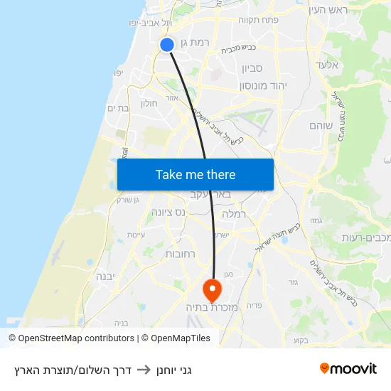 דרך השלום/תוצרת הארץ to גני יוחנן map