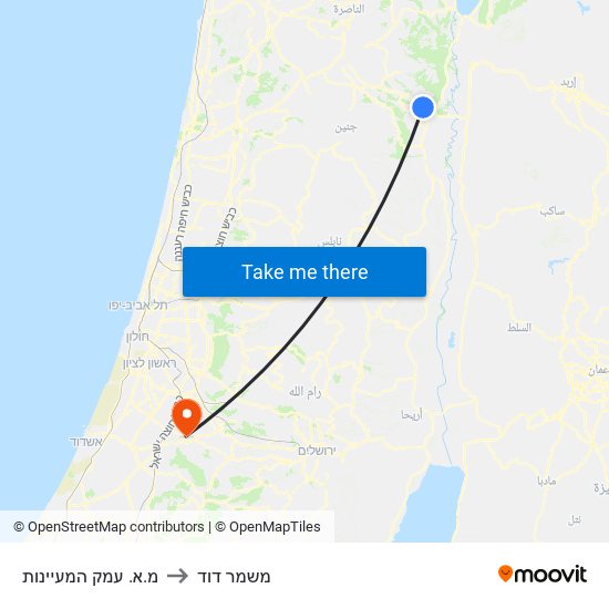 מ.א. עמק המעיינות to משמר דוד map