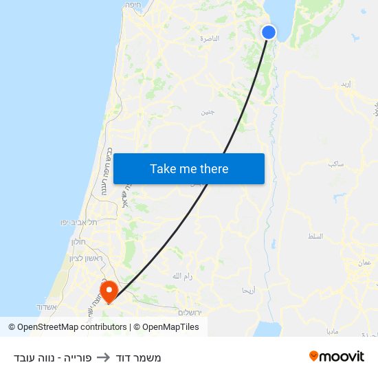 פורייה - נווה עובד to משמר דוד map