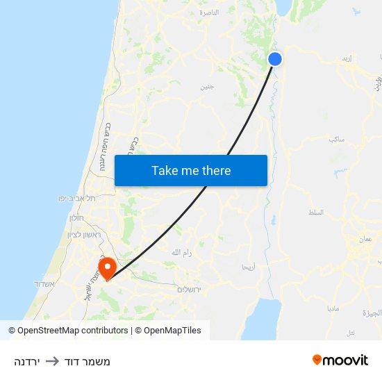 ירדנה to משמר דוד map