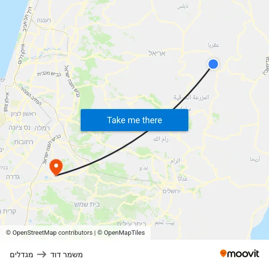 מגדלים to משמר דוד map