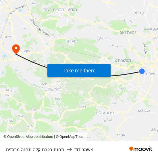 תחנת רכבת קלה תחנה מרכזית to משמר דוד map