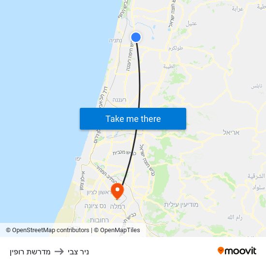 מדרשת רופין to ניר צבי map