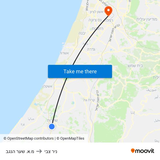 מ.א. שער הנגב to ניר צבי map