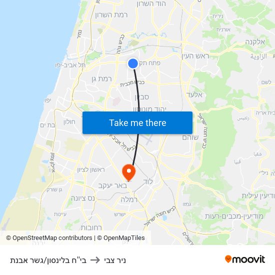 בי''ח בלינסון/גשר אבנת to ניר צבי map