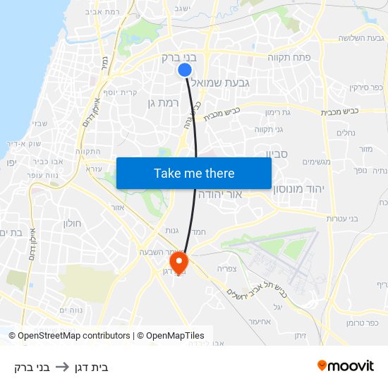 בני ברק to בית דגן map