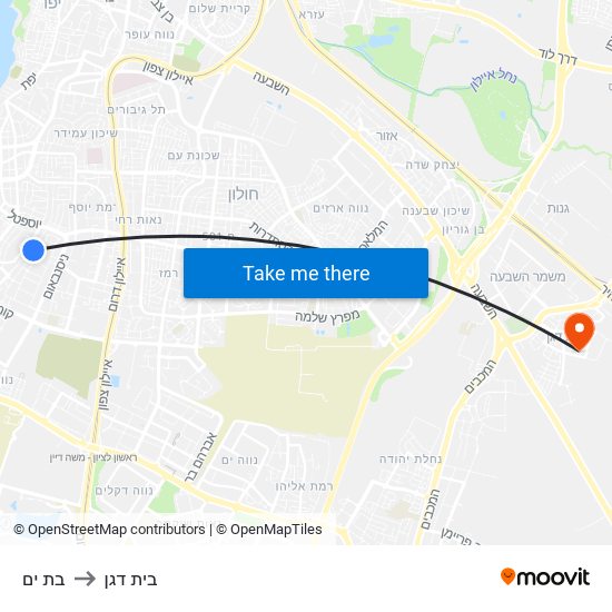 בת ים to בית דגן map