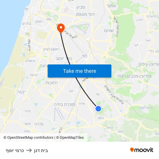 כרמי יוסף to בית דגן map