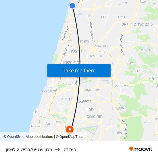 מכון וינגייט/כביש 2 לצפון to בית דגן map