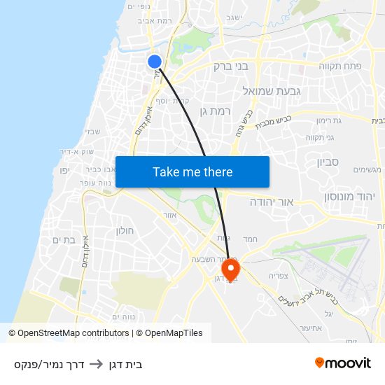דרך נמיר/פנקס to בית דגן map