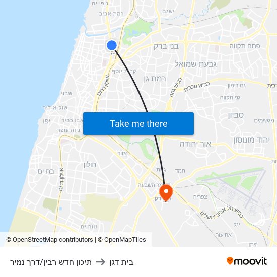 תיכון חדש רבין/דרך נמיר to בית דגן map