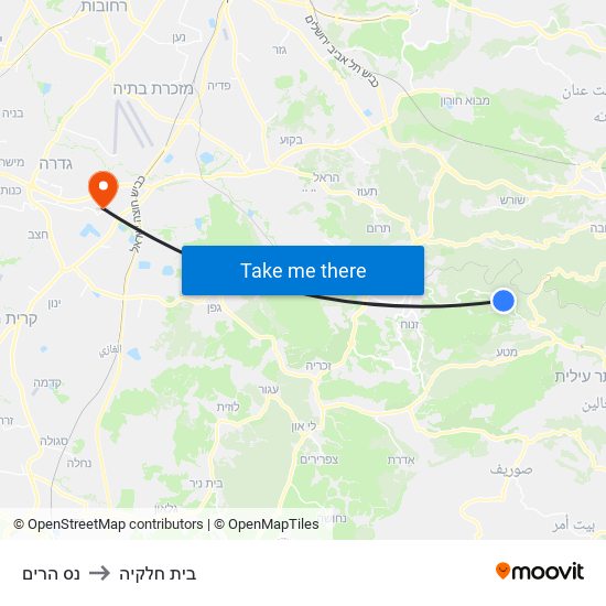 נס הרים to בית חלקיה map