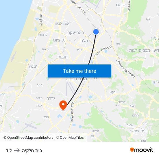 לוד to בית חלקיה map