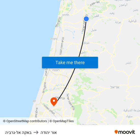 באקה אל-גרביה to אור יהודה map