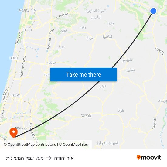 מ.א. עמק המעיינות to אור יהודה map