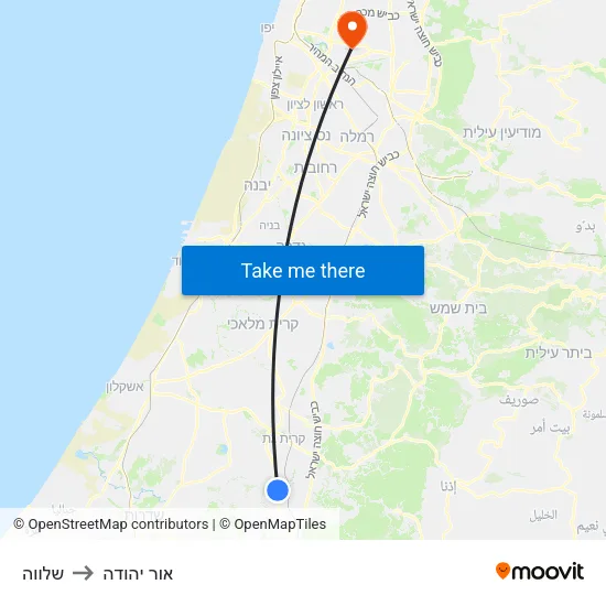 שלווה to אור יהודה map