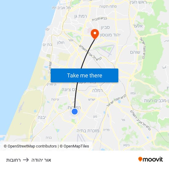 רחובות to אור יהודה map